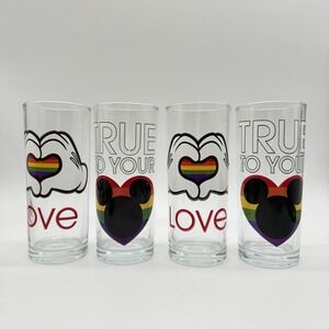 Disney Rainbow Collection Pride Glassware 10oz Mickey Glass Tumbler‎ Set Flawed